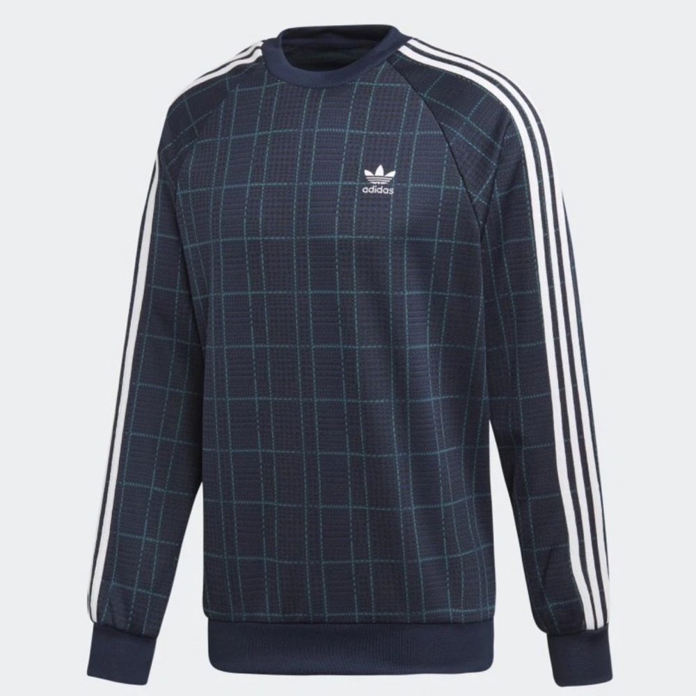 Adidas Originals Tartan Crewneck Sweatshirt in Collegiate Navy Blue and White